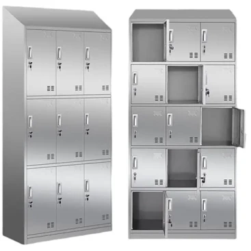 Producto: Clean Room Lockers Material: SUS 304/ SUS 201/ SUS 316L Size: Standard or Customizable on request Door type: Swing door Lock: Key lock, Combination locks, fingerprint locks, electronic locks, etc.. are available. Feature: Cabinet top slant design, smooth surface, not easy to leave ash, easy to take care of, beautiful shape Made of stainless steel, corrosion and wear-resistant, and suitable for clean room environment. Built-in ultraviolet lamp, ultraviolet high dialysis rate, cyclic irradiation, sterilization mite ability Free control of storage space. Easy and simple adjustment of the laminate, strong load capacity, 35KG latch without deformation to reasonably save limited space to meet your storage needs. The door is equipped with ventilation holes, moisture-proof and rust-proof, which is conducive to the air flow inside the cabinet and will not breed odor and bacteria. High-quality hardware safety locks. Brand locks, 100 locks do not open each other, safe storage, sturdy steel lock cylinder