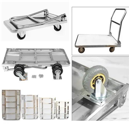 Prodotto: Materiale del carrello a pianale: Tipo SUS201/SUS304/SUS316: SUN-YEE TECH misura standard o personalizzata su richiesta Funzione：Trasporti Scene applicabili: ristoranti, aziende, domestico, logistica e consegna espressa, in movimento, eccetera. Caratteristica： Non facile da arrugginire. Materiale in acciaio inossidabile rigorosamente selezionato, rifiuta di arrugginire e ossidare la resistenza all'usura e alla corrosione. Pieghevole e facile da riporre. Bracciolo pieghevole con 9 i cerchi di proiettili ispessiti non sono facili da deformare; viti ad alta durezza fissate, non è facile cadere. Ruote dei bassi. L'effetto dei bassi con rotelle in gomma è ottimo per l'uso in molte occasioni, riduzione del rumore e mute, spingere e tirare dolcemente. Travi multiple in acciaio. Secondo le diverse dimensioni, le travi multiple in acciaio inferiori, aumentare l'effetto portante dell'intero pannello. Design ergonomico, facile da usare, risparmio di manodopera