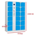 Product: Intelligent Locker Application: Supermarkets, shopping malls, swimming pools, exhibition halls and other storage items Material: powder coated steel or stainless steel Color: as customer required Size: as customer required Control system: key lock/ Barcode system/ electronic card system/ fingerprint system/ face recognition system/ cryptosystem, etc.