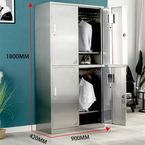 ผลิตภัณฑ์: Storage Cabinet Material: SUS 304/ ของพวกเขา 201/ SUS 316L Size: Standard or Customizable on request Door type: Swing door Lock: Key lock Feature: Security locks. Adopt WT high quality locks, 200 locks do not open to each other, storage is more secure Built-in handle. Aluminum alloy material, beautiful, strong and durable. Adjustable shelves. The layer plate can be detached, and the height can be adjusted freely according to the requirements of use. Moisture-proof ventilation holes. Moisture-proof and breathable, preventing bacteria from growing and removing odors.