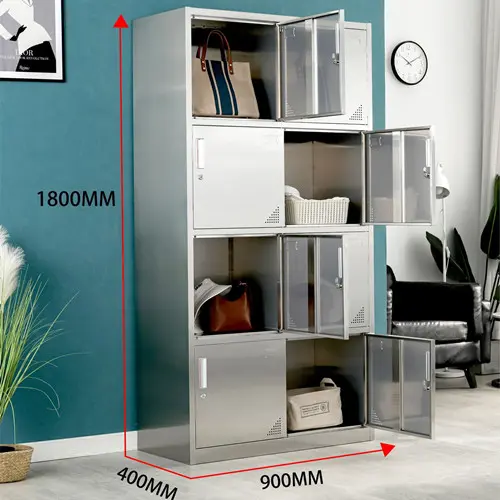 产品: Storage Cabinet Material: SUS 304/ SUS 201/ SUS 316L Size: Standard or Customizable on request Door type: Swing door Lock: Key lock Feature: Security locks. Adopt WT high quality locks, 200 locks do not open to each other, storage is more secure Built-in handle. Aluminum alloy material, beautiful, strong and durable. Adjustable shelves. The layer plate can be detached, and the height can be adjusted freely according to the requirements of use. Moisture-proof ventilation holes. Moisture-proof and breathable, preventing bacteria from growing and removing odors.